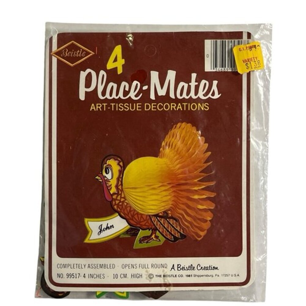 Vintage Beistle Place Mates Settings Honey Comb Thanksgiving Turkey Set 4‎ 1981